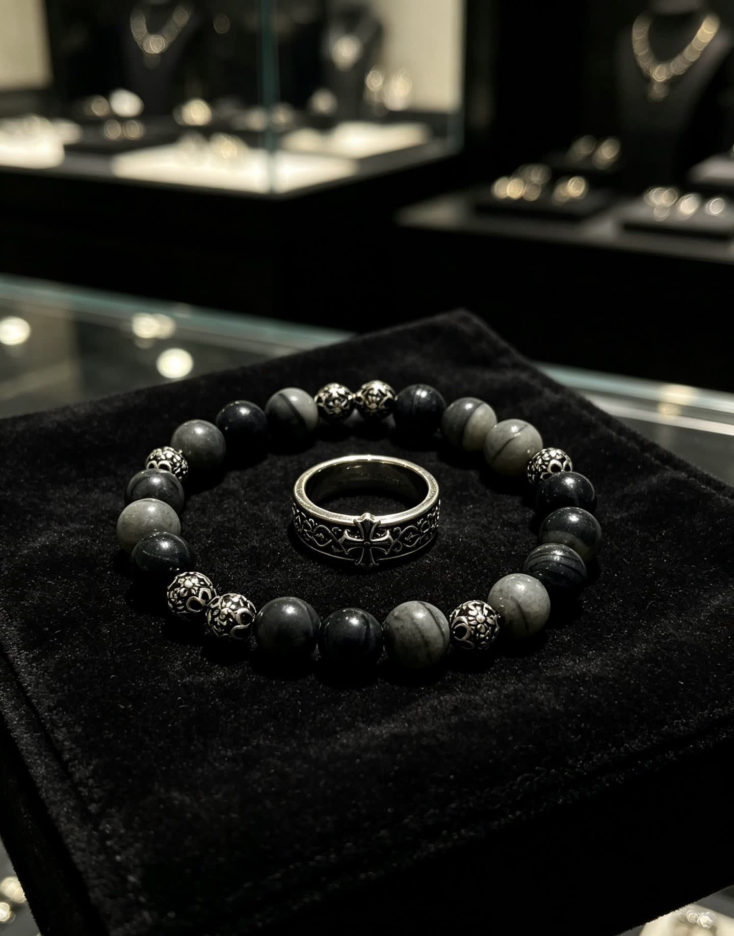 Chrome Hearts Beaded Bracelet with Silver Spacers